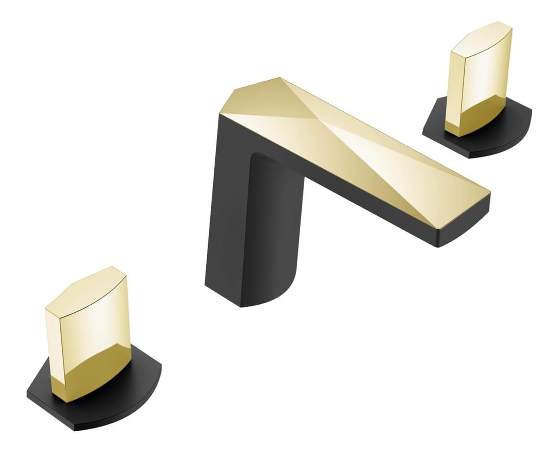 Плитка Boheme Venturo Смеситель VENTURO ICE для раковины на 3 отверстия черный матовый/золото  поверхность микс