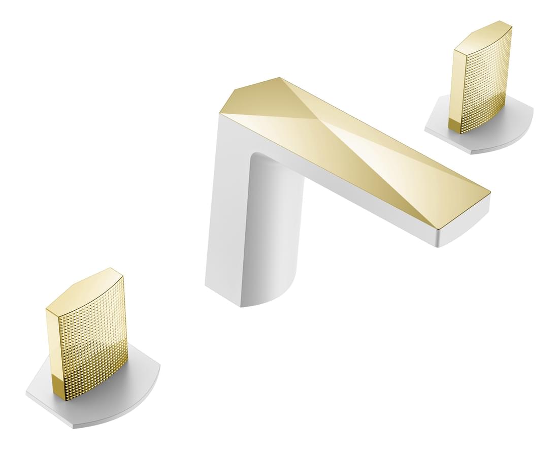Плитка Boheme Venturo Смеситель VENTURO TOUCH для раковины на 3 отверстия белый/золото  поверхность глянец