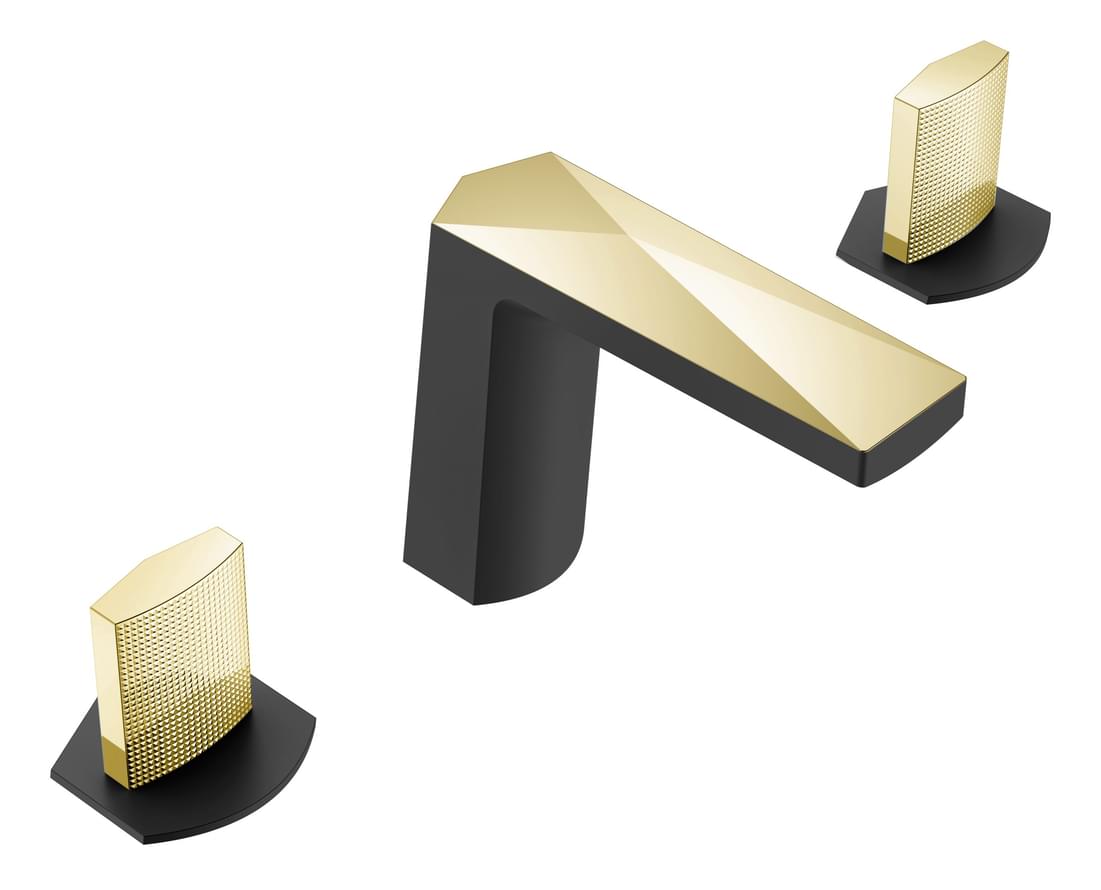 Плитка Boheme Venturo Смеситель VENTURO TOUCH для раковины на 3 отверстия черный матовый/золото  поверхность микс