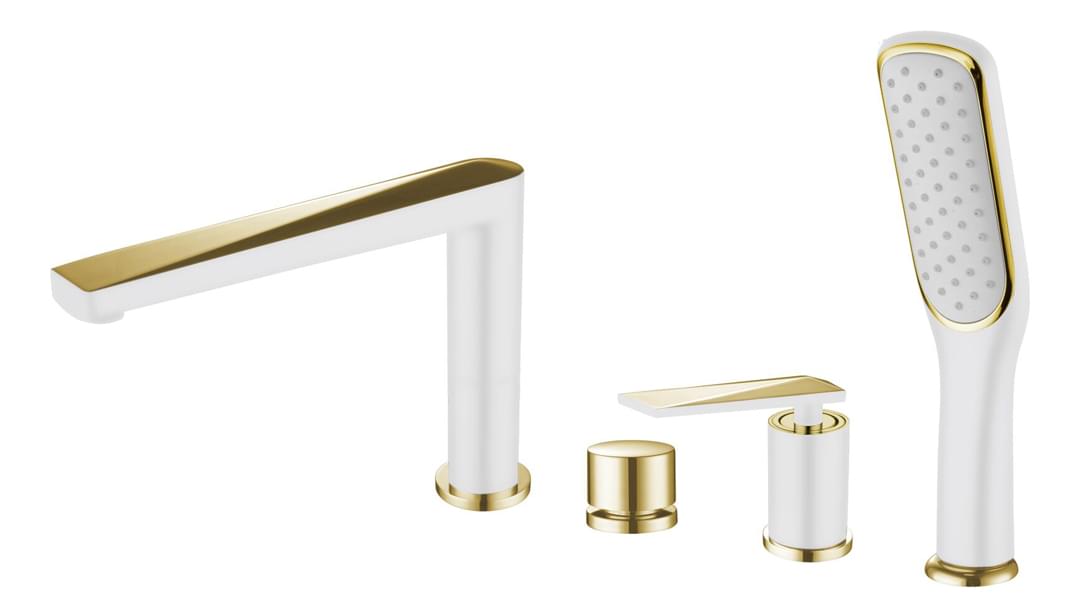 Плитка Boheme Venturo Смеситель VENTURO врезной на борт ванны белый/золото  поверхность глянец