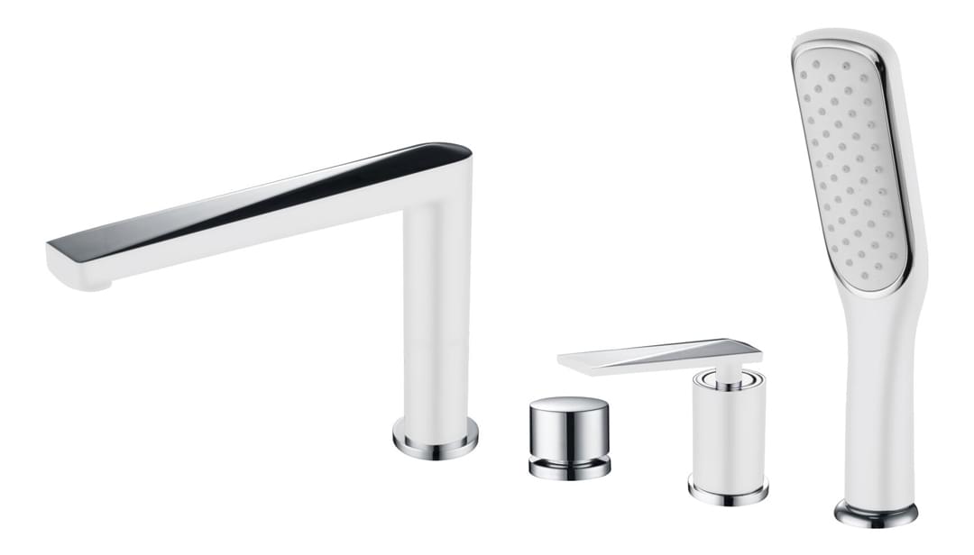 Плитка Boheme Venturo Смеситель VENTURO врезной на борт ванны белый/хром  поверхность глянец