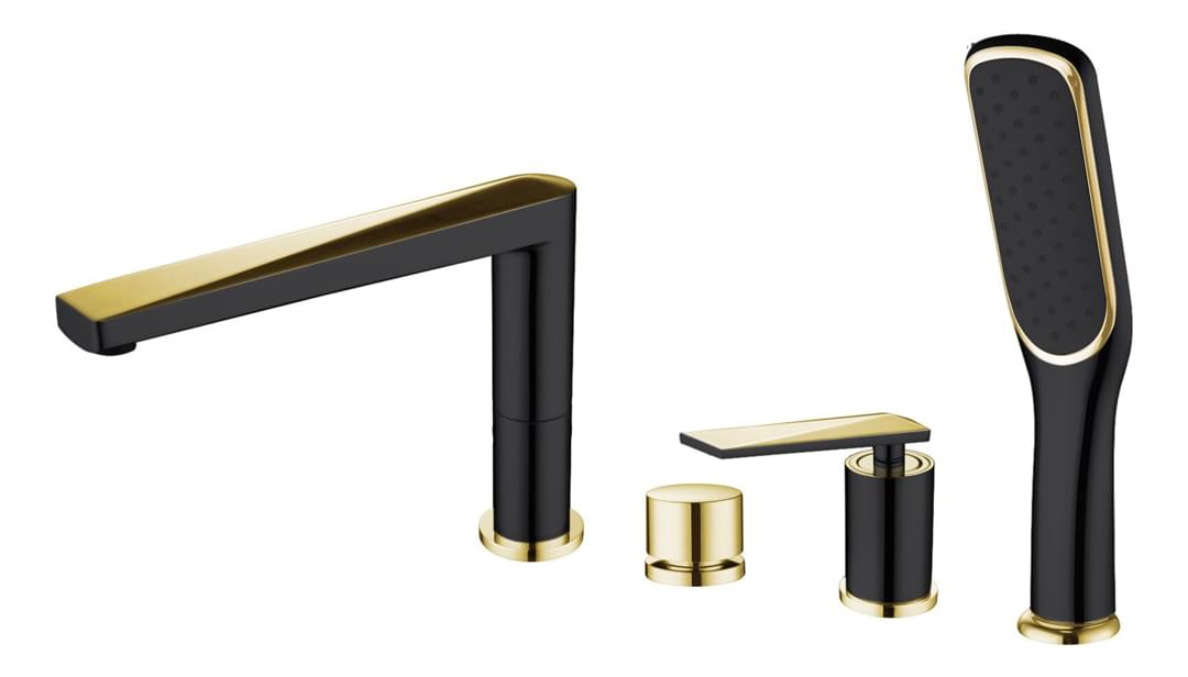 Плитка Boheme Venturo Смеситель VENTURO врезной на борт ванны черный матовый/золото  поверхность микс