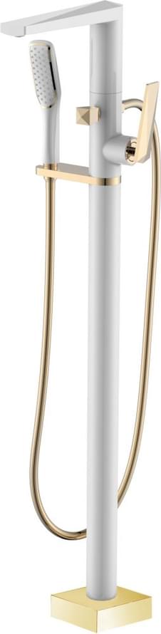 Плитка Boheme Venturo Смеситель VENTURO для ванны напольный белый/золото  поверхность глянец