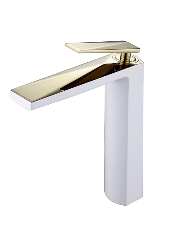 Плитка Boheme Venturo Смеситель VENTURO для раковины высокий белый/золото  поверхность глянец