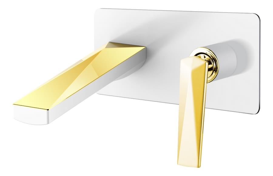 Плитка Boheme Venturo Смеситель VENTURO для раковины настенный белый/золото  поверхность глянец