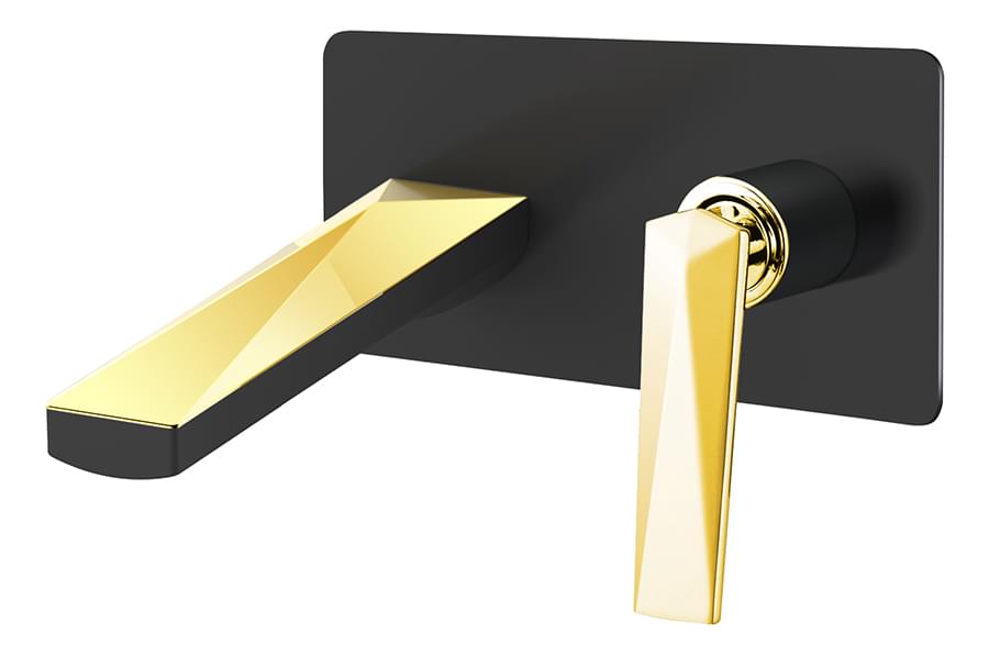 Плитка Boheme Venturo Смеситель VENTURO для раковины настенный черный матовый/золото  поверхность микс