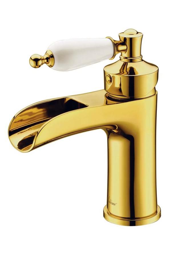 Плитка Boheme Vogue Смеситель VOGUE для раковины с керамической ручкой золото  поверхность глянец