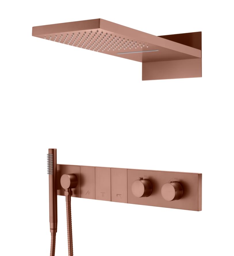 Плитка Boheme Zodiac Душевая система ZODIAC встроенная с термостатом верхним душем и лейкой бронза  поверхность брашированная