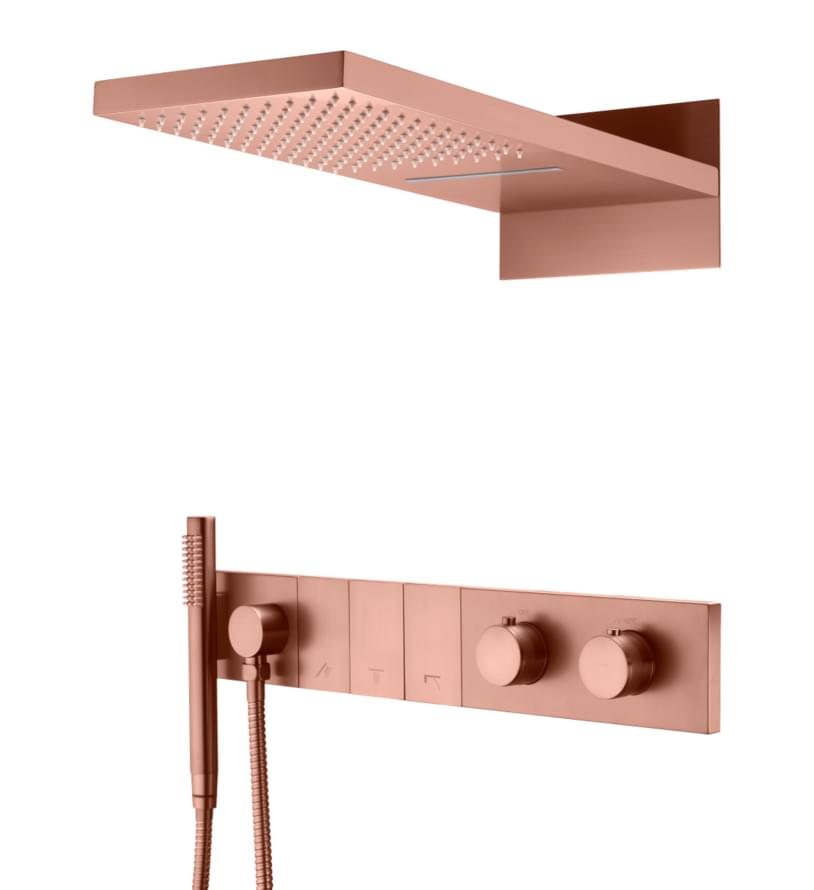 Плитка Boheme Zodiac Душевая система ZODIAC встроенная с термостатом верхним душем и лейкой медь  поверхность брашированная