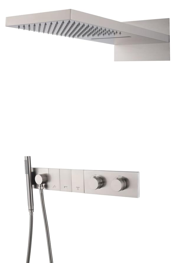 Плитка Boheme Zodiac Душевая система ZODIAC встроенная с термостатом верхним душем и лейкой никель  поверхность брашированная