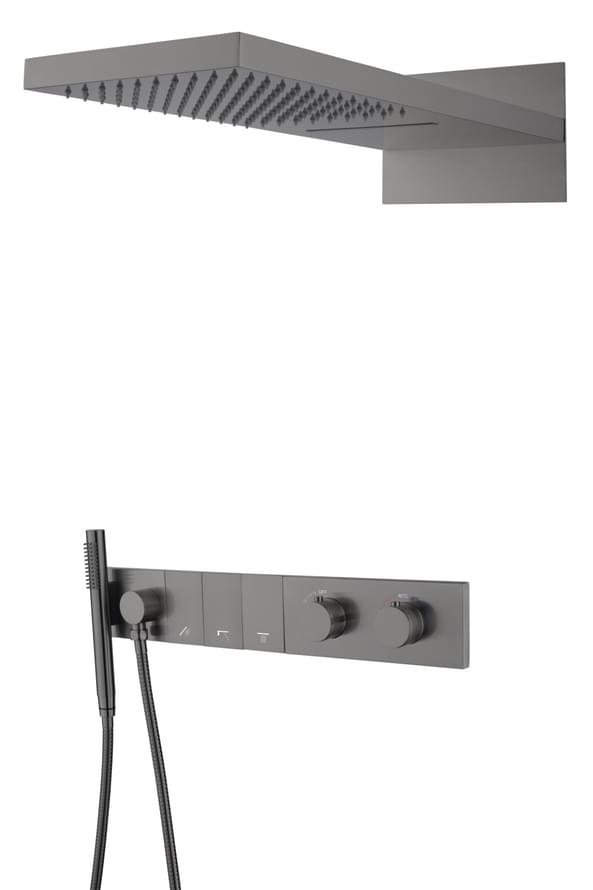 Плитка Boheme Zodiac Душевая система ZODIAC встроенная с термостатом верхним душем и лейкой оружейная сталь  поверхность брашированная