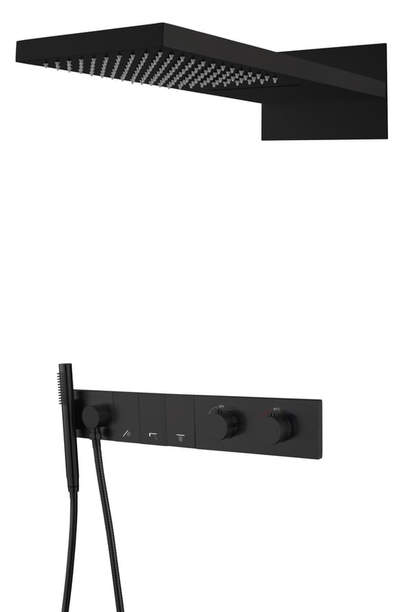 Плитка Boheme Zodiac Душевая система ZODIAC встроенная с термостатом верхним душем и лейкой черный матовый  поверхность матовая