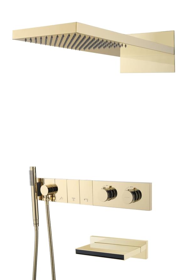 Плитка Boheme Zodiac Душевая система ZODIAC встроенная с термостатом изливом верхним душем и лейкой золото  поверхность глянец
