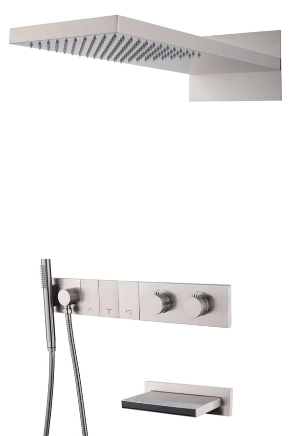Плитка Boheme Zodiac Душевая система ZODIAC встроенная с термостатом изливом верхним душем и лейкой никель  поверхность брашированная