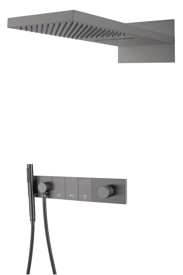 Плитка Boheme Zodiac Душевая система ZODIAC встроенная со смесителем верхним душем и лейкой оружейная сталь  поверхность брашированная