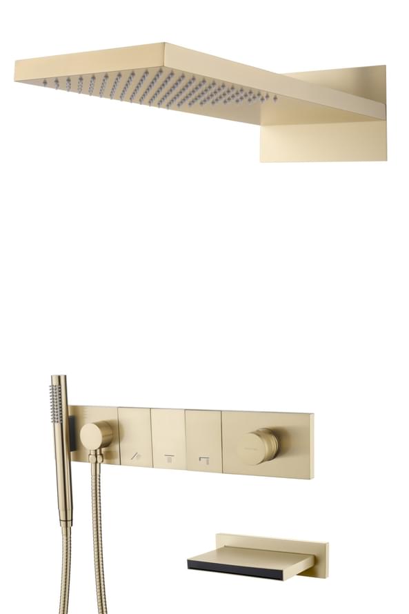 Плитка Boheme Zodiac Душевая система ZODIAC встроенная со смесителем изливом верхним душем и лейкой золото брашированное  поверхность брашированная