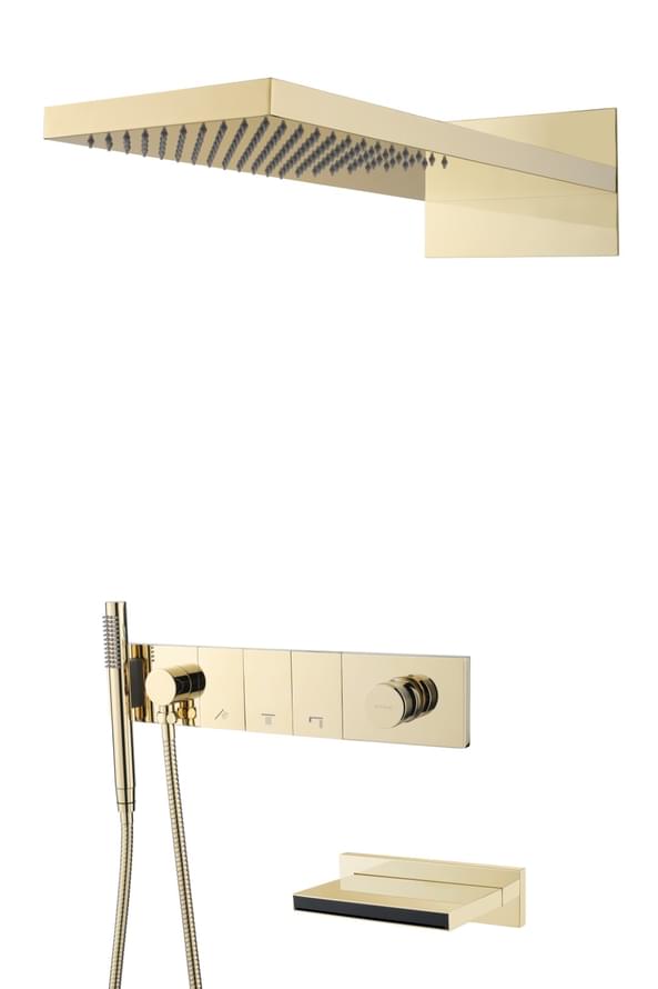 Плитка Boheme Zodiac Душевая система ZODIAC встроенная со смесителем изливом верхним душем и лейкой золото  поверхность глянец