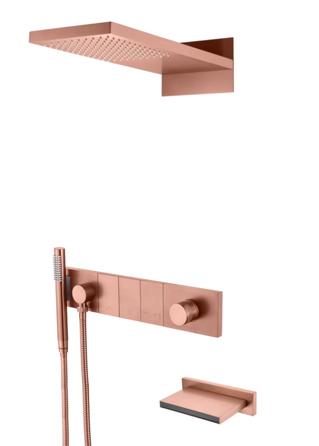 Плитка Boheme Zodiac Душевая система ZODIAC встроенная со смесителем изливом верхним душем и лейкой медь  поверхность брашированная