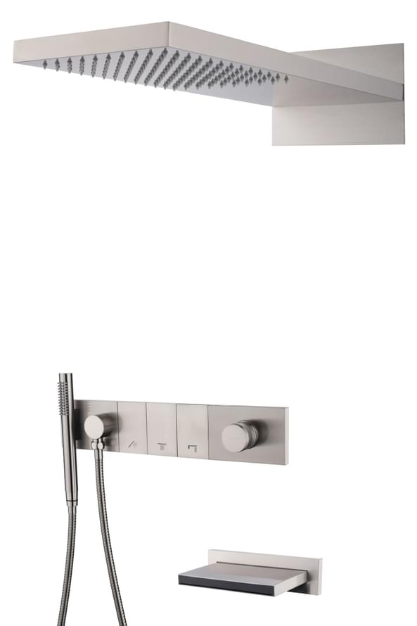 Плитка Boheme Zodiac Душевая система ZODIAC встроенная со смесителем изливом верхним душем и лейкой никель  поверхность брашированная