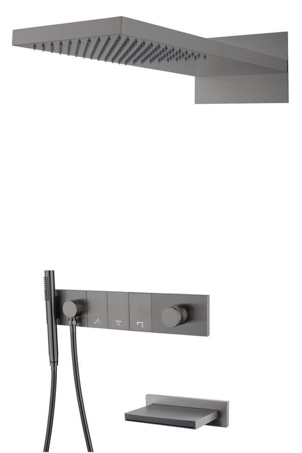 Плитка Boheme Zodiac Душевая система ZODIAC встроенная со смесителем изливом верхним душем и лейкой оружейная сталь  поверхность брашированная