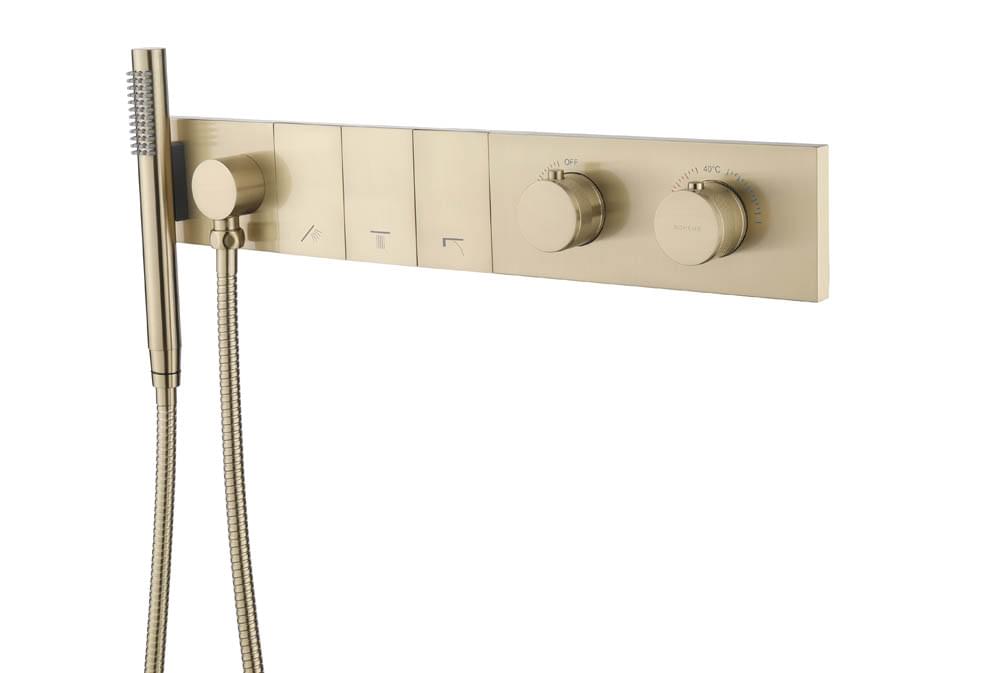 Плитка Boheme Zodiac Смеситель ZODIAC THERMO термостат для душа встроенный с лейкой золото брашированное  поверхность брашированная