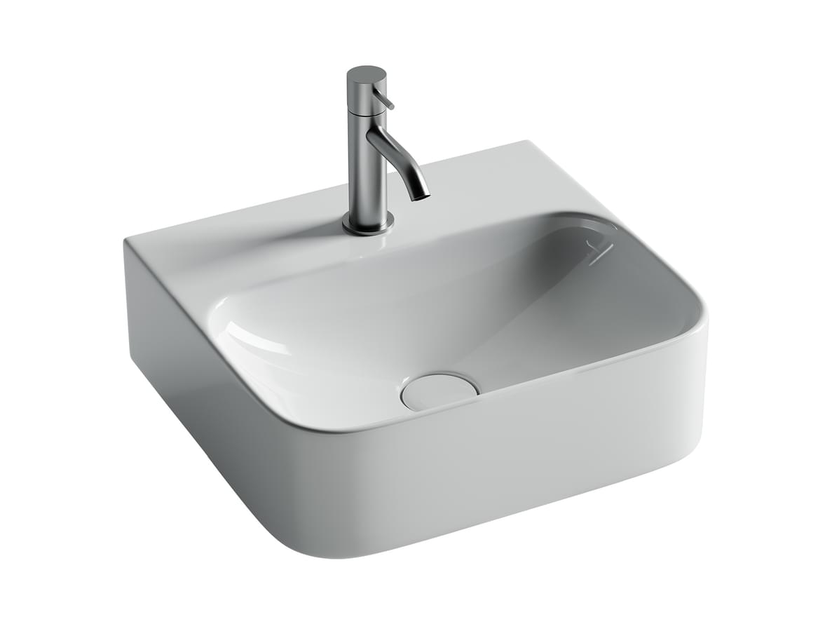 Плитка Ceramicanova Aura Раковина подвесная AURA с отверстием для смесителя без перелива 435x395x135 мм белый  поверхность глянец