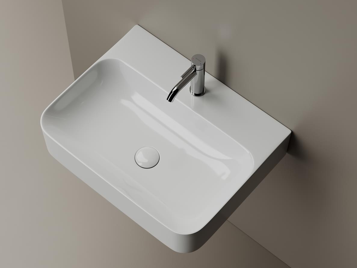 Плитка Ceramicanova Aura Раковина подвесная AURA с отверстием для смесителя без перелива 605x470x135 мм белый  поверхность глянец