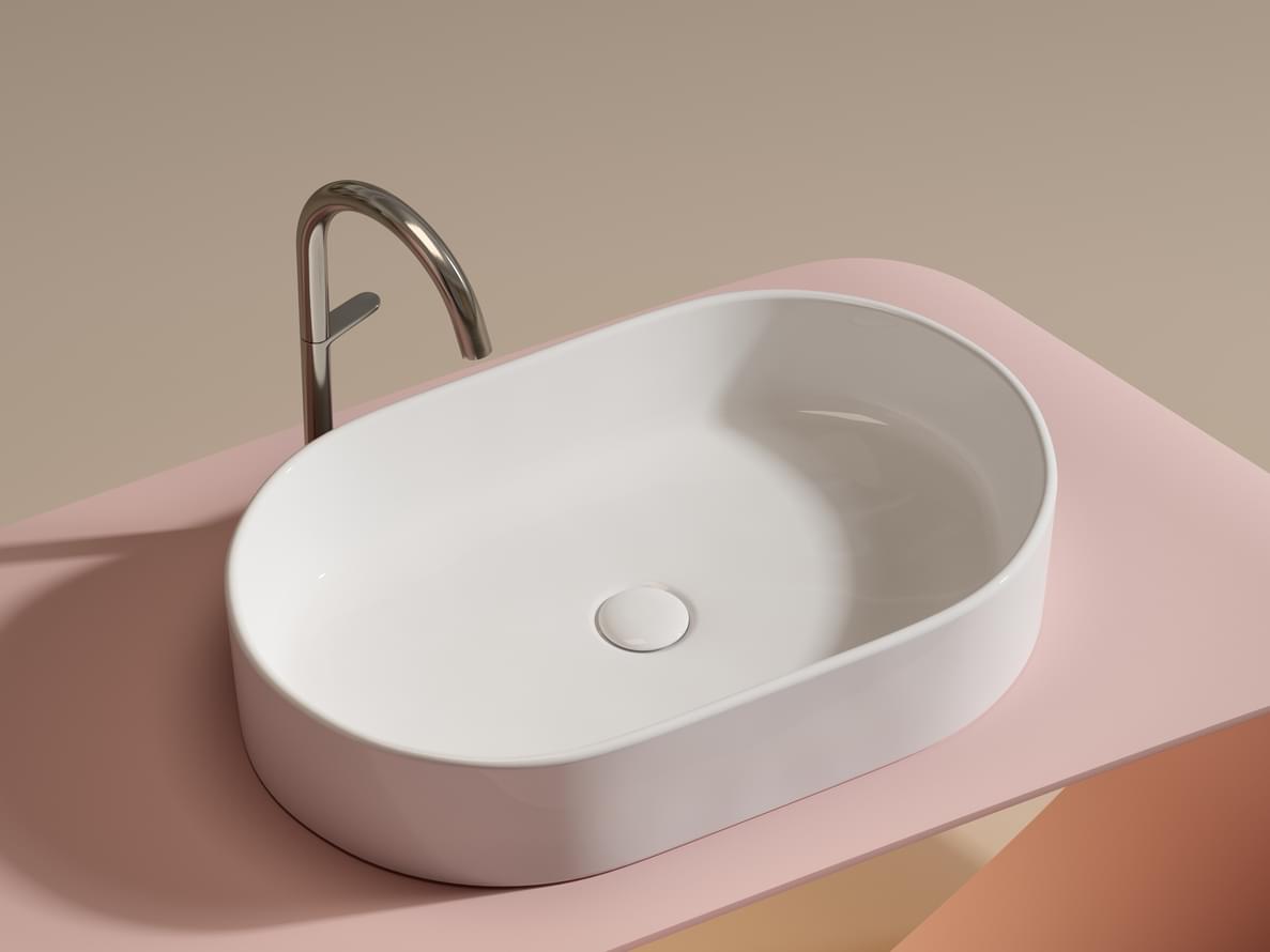 Плитка Ceramicanova Element Раковина накладная ELEMENT овальная 608x385x125 мм белый  поверхность глянец