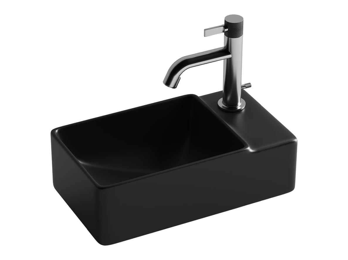 Плитка Ceramicanova Element Раковина подвесная ELEMENT чаша слева с отверстием для смесителя справа 395x220x125 мм черный матовый  поверхность матовая