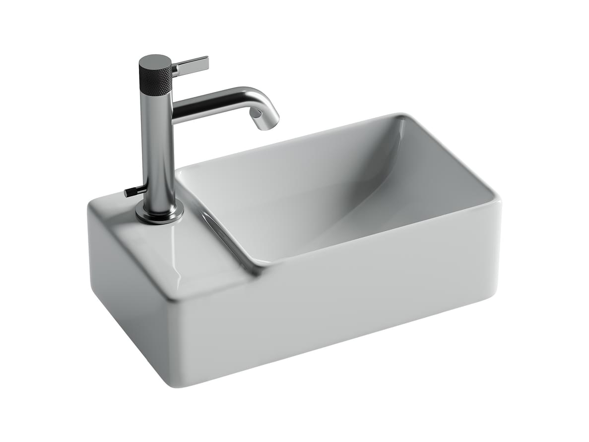 Плитка Ceramicanova Element Раковина подвесная ELEMENT чаша справа с отверстием для смесителя слева 395x220x125 мм белый  поверхность глянец