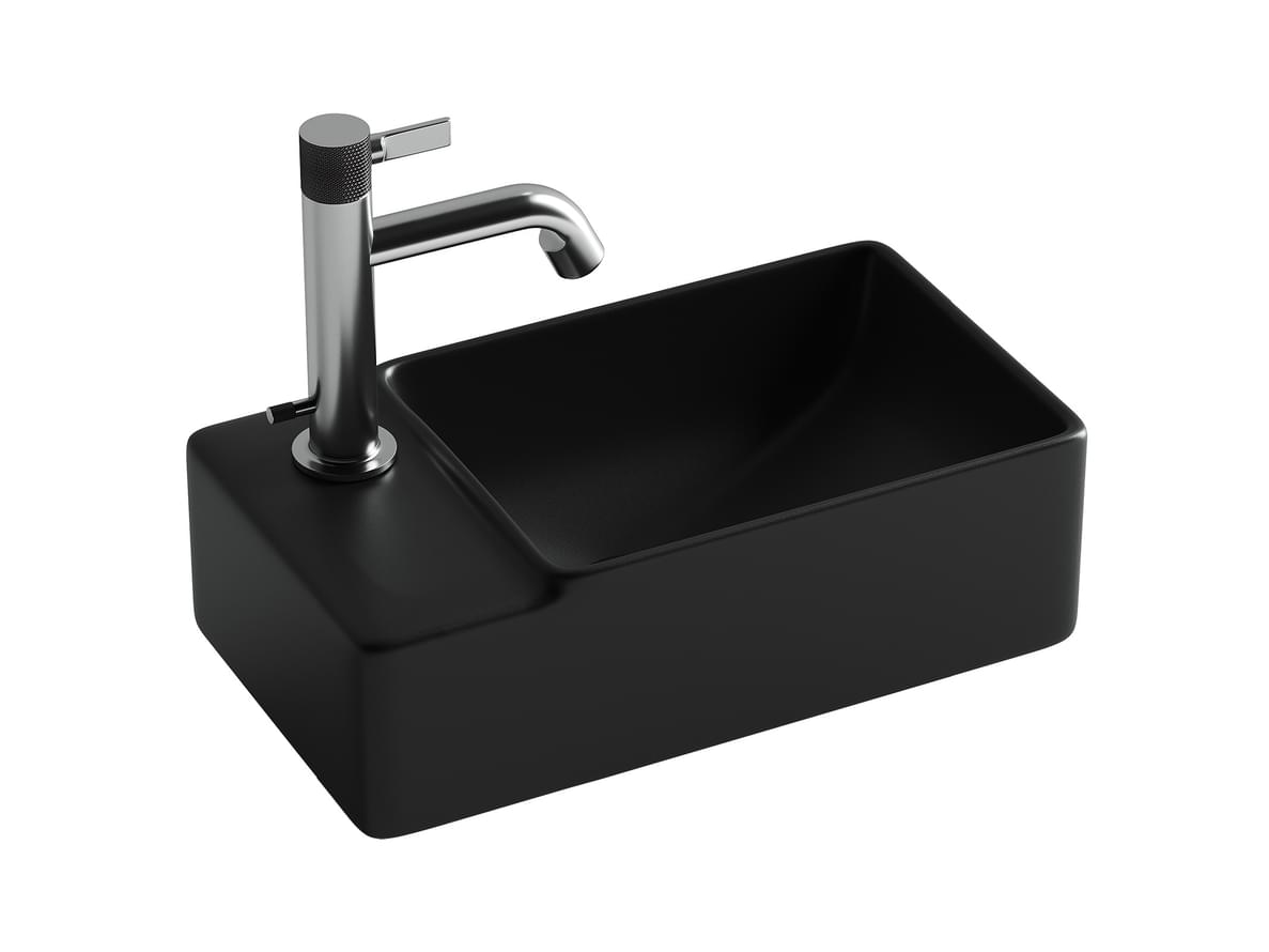 Плитка Ceramicanova Element Раковина подвесная ELEMENT чаша справа с отверстием для смесителя слева 395x220x125 мм черный матовый  поверхность матовая