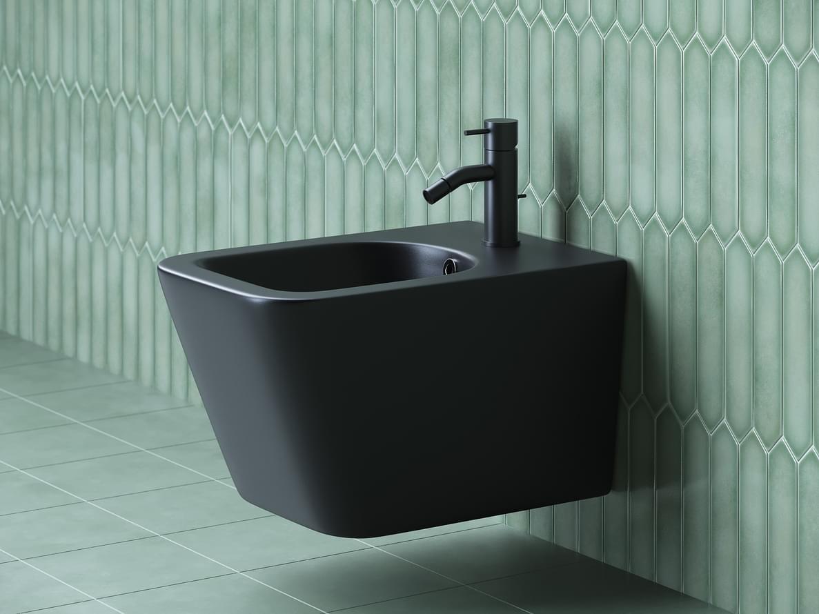 Плитка Ceramicanova Metric Биде подвесное METRIC с донным клапаном черный матовый  поверхность матовая