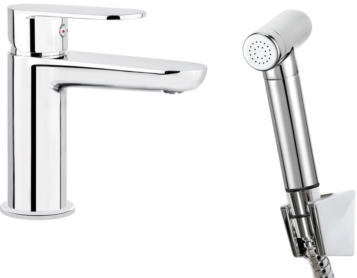 Плитка Deante Alpinia Смеситель ALPINIA на раковину с гигиеническим душем и д/к хром  поверхность глянец