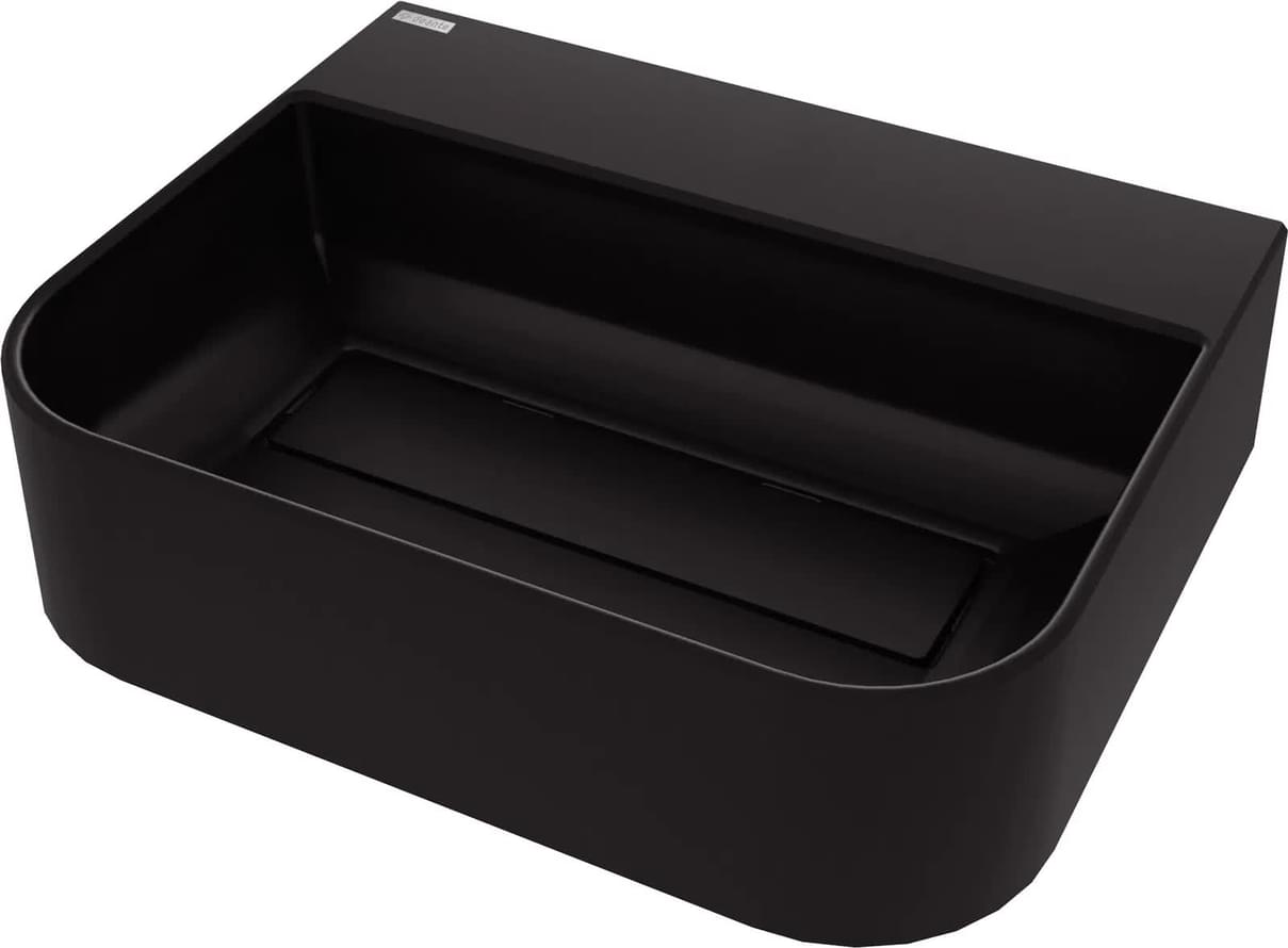 Плитка Deante Arnika Раковина накладная ARNIKA искусственный камень скрытый слив 505x405x135мм черный  поверхность матовая, рельефная