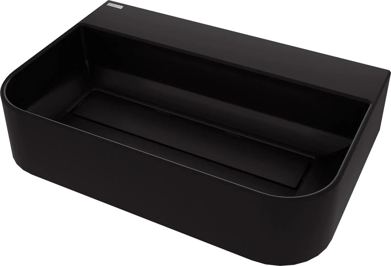 Плитка Deante Arnika Раковина накладная ARNIKA искусственный камень скрытый слив 605x405x135мм черный  поверхность матовая, рельефная