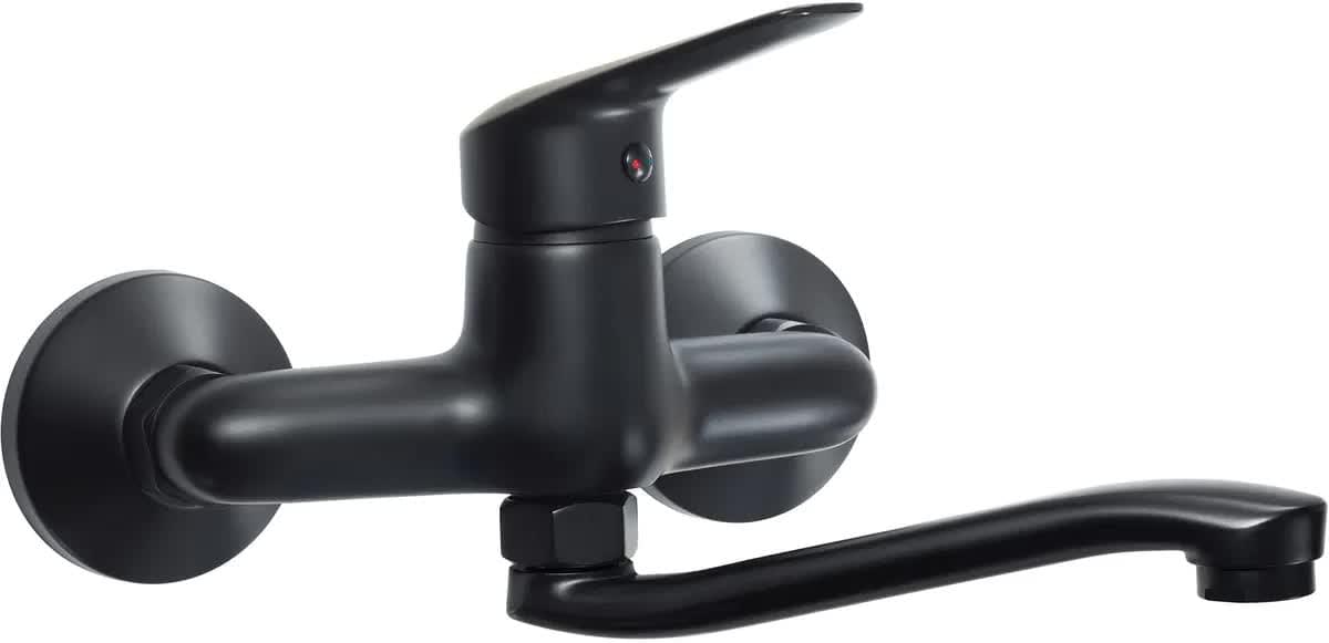 Плитка Deante Boro Смеситель BORO для кухни настенный излив 233мм черный  поверхность матовая