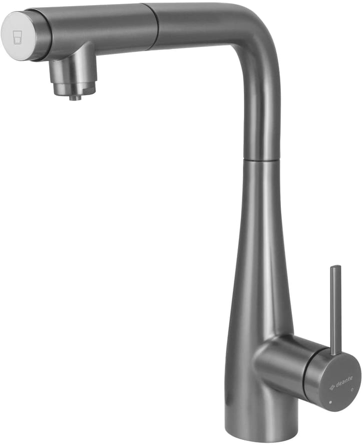Плитка Deante Eridan Смеситель для кухни ERIDAN с подключением для фильтра воды и вытяжным изливом титан  поверхность матовая