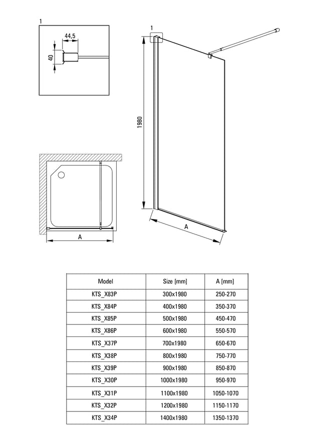 Плитка Deante Kerria Plus Душевое WALK-IN ограждение KERRIA PLUS 30см прозрачное стекло TOTAL WHITE 6мм черный  поверхность матовая