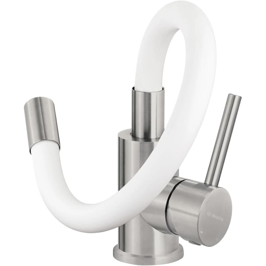 Плитка Deante Luno Смеситель LUNO для кухни с гибким изливом сталь/белый  поверхность брашированная