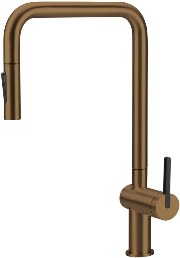 Плитка Deante Momi Смеситель MOMI для кухни с выдвижным U-изливом бронза  поверхность брашированная