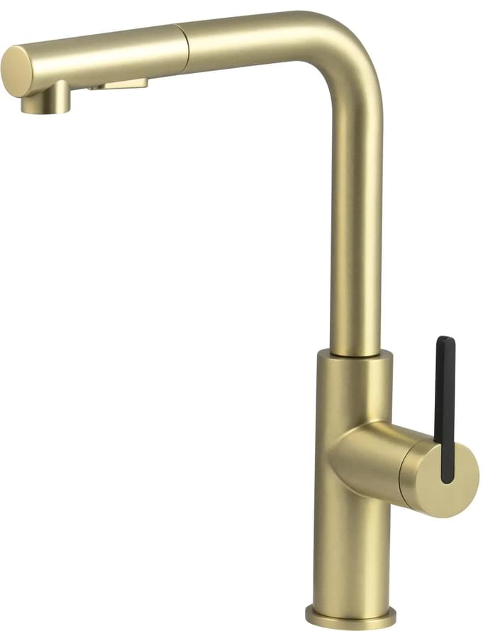 Плитка Deante Momi Смеситель MOMI для кухни с выдвижным Г-изливом золото матовый  поверхность брашированная