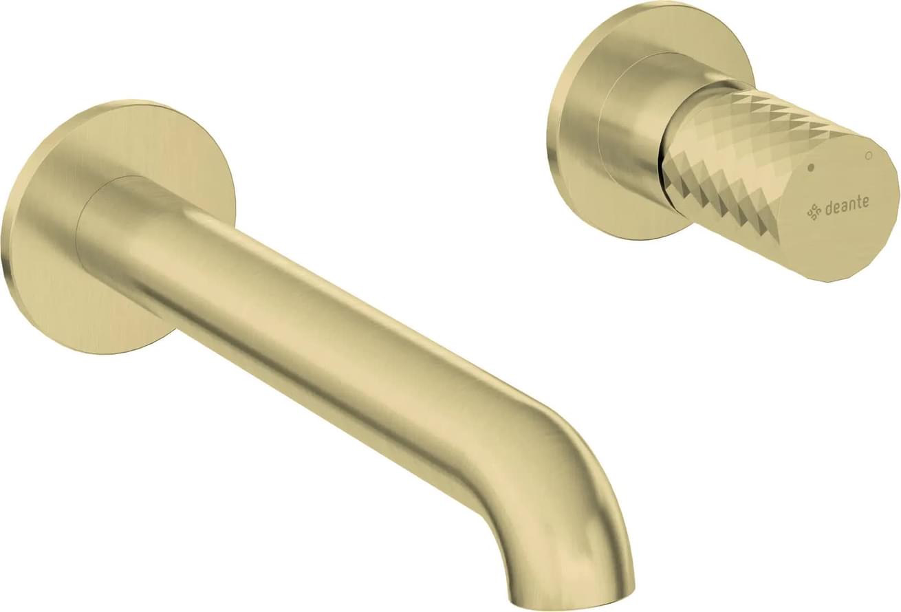 Плитка Deante Silia Hexa Смеситель SILIA HEXA для раковины настенный с внутренней частью золото матовый  поверхность брашированная