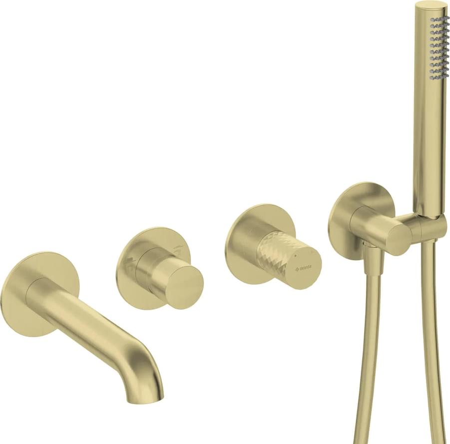 Плитка Deante Silia Hexa Смеситель SILIA HEXA на ванну встраиваемый с душевым гарнитуром золото матовый  поверхность брашированная