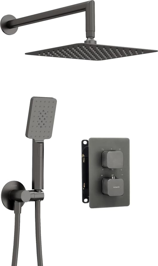 Плитка Deante Therm Набор для душа скрытого монтажа с термостатическим BOX титан  поверхность брашированная