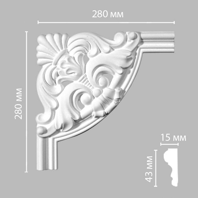 Decomaster Лепнина Из Полиуретана 97154 1 Угол 0x28x28 см поверхность матовая