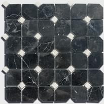Плитка Diffusion Peter And Stone Mosaique Marbre Octogones Noirs And Cabochons Blancs 30x30 см, поверхность глянец