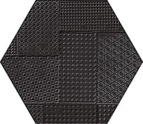 Плитка Emil Ceramica Sixty Esagona Timbro Nero Assoluto Silktech 21x18.2 см, поверхность полуматовая, рельефная