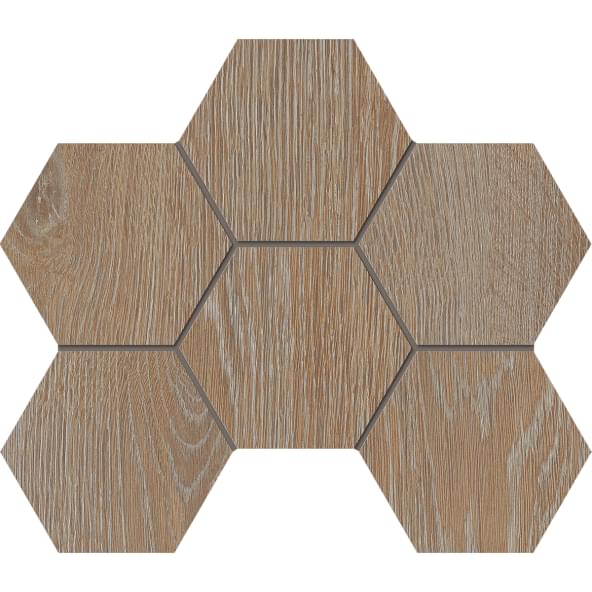 Плитка Estima Крафт Вуд Мозаика KW01 Hexagon 25x28.5 см, поверхность матовая, рельефная