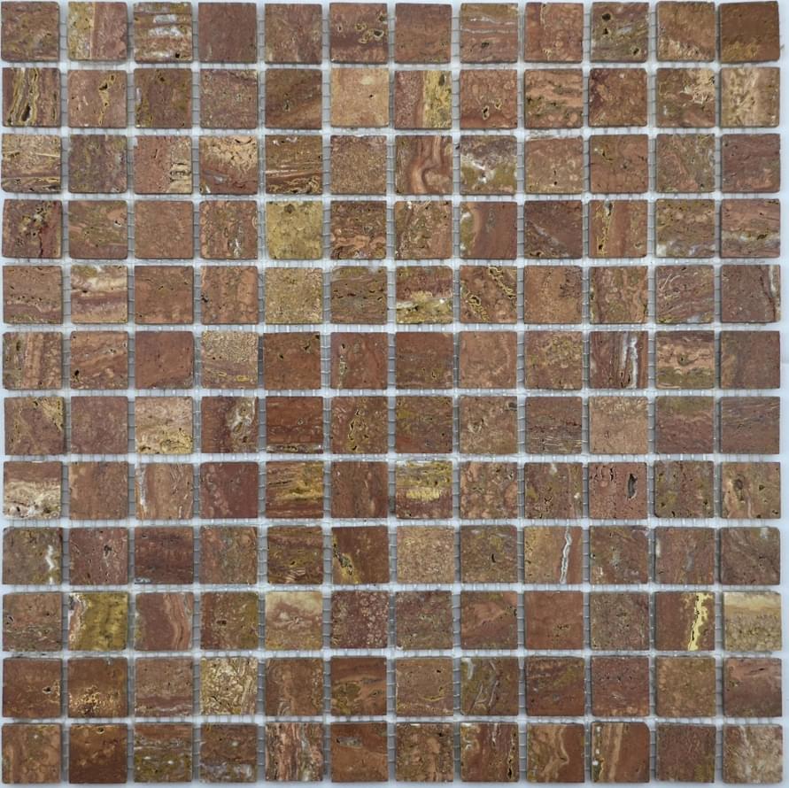 Плитка FK Marble Classic Mosaic Red Travertine 23-6P 30.5x30.5 см, поверхность полированная