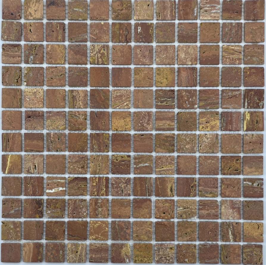 Плитка FK Marble Classic Mosaic Red Travertine 23-6W 30.5x30.5 см, поверхность карвинг